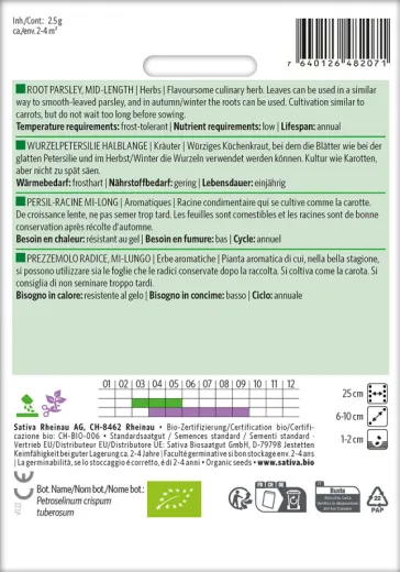 Wurzelpetersilie Halblange, Bio